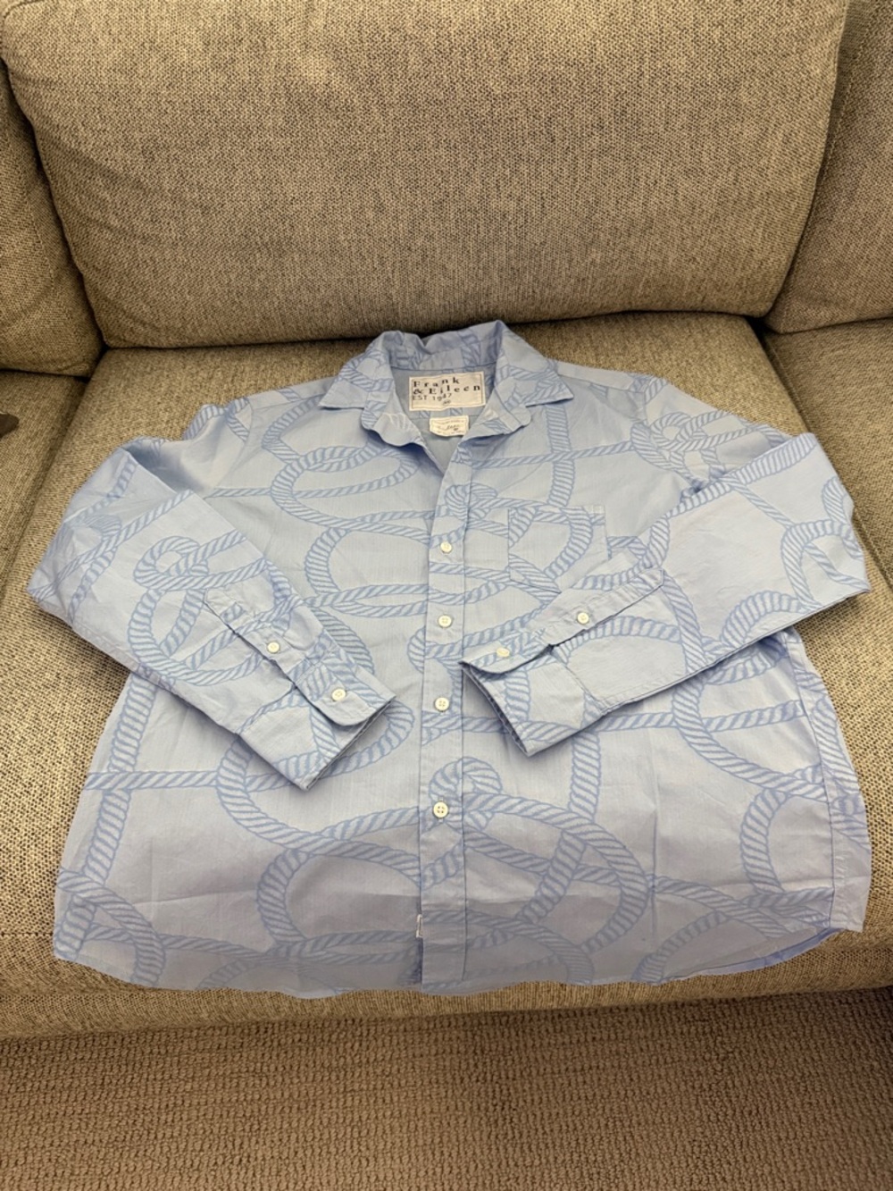 Frank & Eileen Light Blue Rope-Print Button-Down Shirt